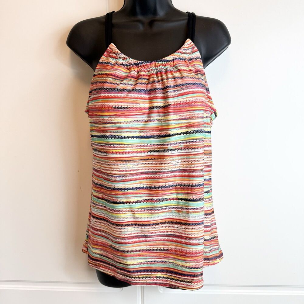 Womens Jantzen Size 12 Orange Stripe High Neck Shelf Bra Tankini Top Swim